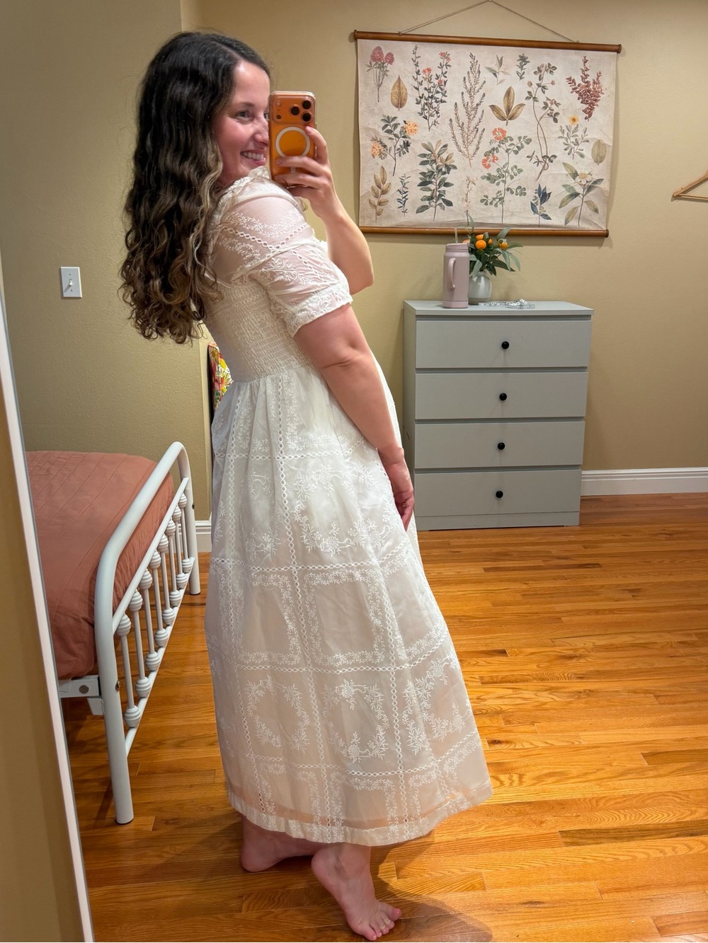 NWT Caroline Constas White Lace Maxi Dress Floral with Smocked Bodice Small - Picture 4 of 15
